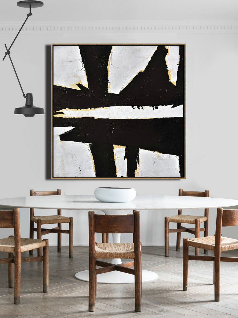 Large Abstract Art Handmade Oil Painting,Handmade Minimal Art Palette Knife Canvas Painting, Black White Beige,Lounge Room Decor #A9Q2